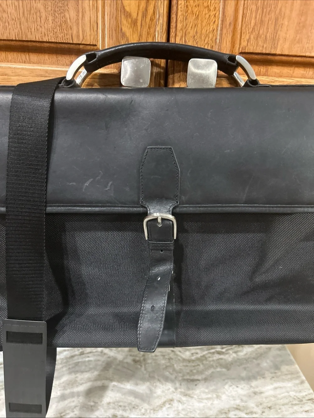 Joseph Abboud BLACK LEATHER Trim CANVAS LAPTOP Messenger Bag NY GIANTS LOGO.